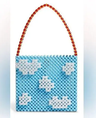 Susan Alexandra Blue Skies Mini Bag Beaded Baby Blue & White Rainbow Strap