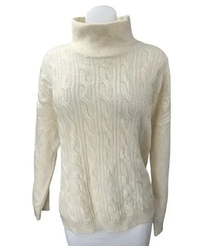 Trenery Merino Wool Cashmere Cream Cable Knit Turtleneck Pullover Sweater Top L Size L