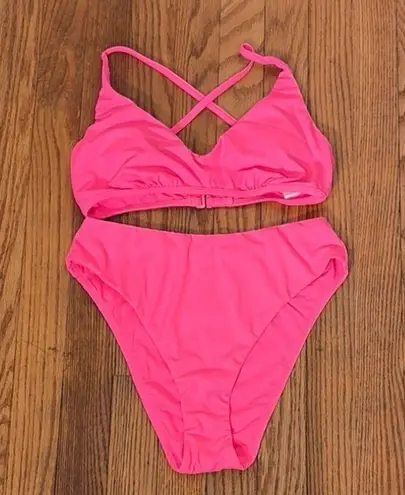 ANDIE Bikini Set Valencia Top 90s High Waisted Bottom Neon Pink size Medium NWT