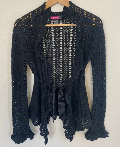 Say What? Y2K Open Knit Cardigan Womens Sz Small Dark Coquette Fairy Grunge Whismigoth - Image 1