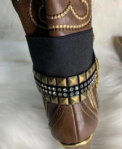 Handmade Womens Black Adjustable Studded Rhinestone Removable Boot Band One Size
