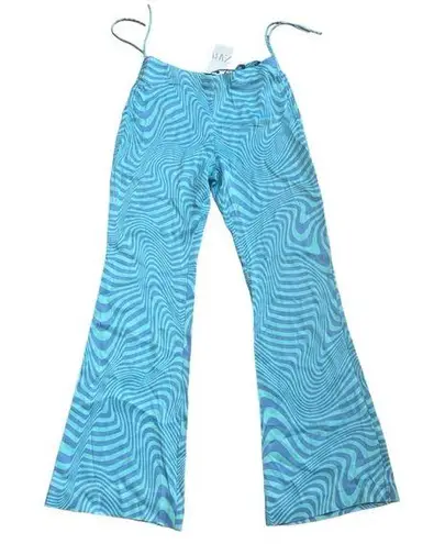  blue satin high waisted flare printed pants Zara retro pants XL