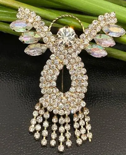 Vintage Sparkly Aurora Borealis AB Crystal Angel Fringe Gold