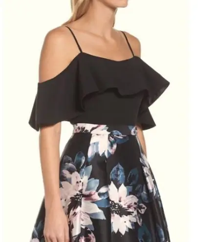 Eliza J NWT Ruffle Black Cold Shoulder Top