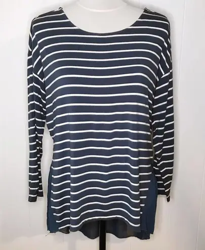 Nine West  VINTAGE AMERICA Asymmetrical Hem Long Sleeve Striped Tee