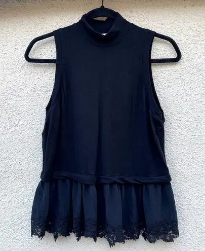 Rebecca Taylor Black Mock Neck Lace Trim Tank S