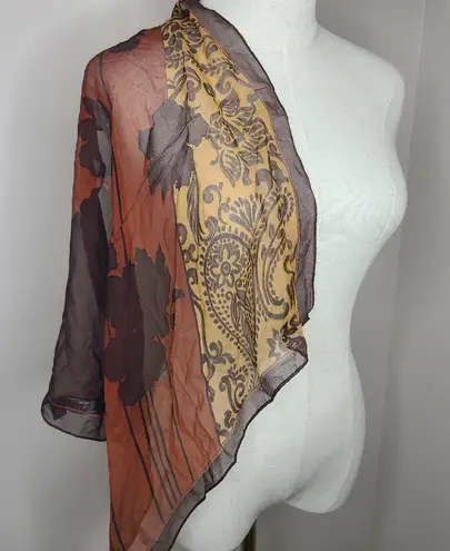 Halston Heritage Vintage Halston Earth Tones Floral Paisley Sheer Square Scarf 80s