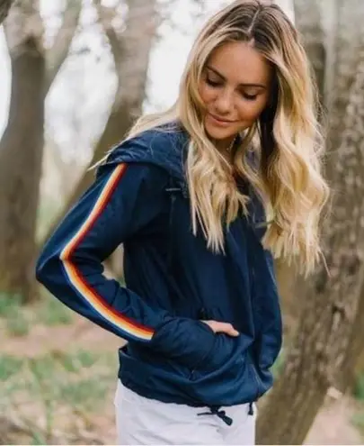 Zyia  Navy Blue Rainbow Athletic Windbreaker Jacket S