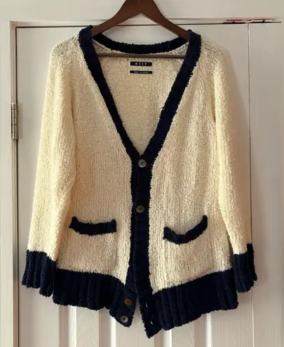 KIIT Cream and Navy Japanese Cardigan‎ Sweater Cotton Blend Size EST. Medium Blue - Image 1