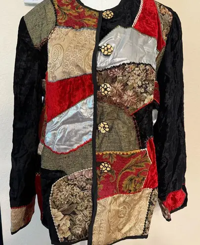 VTG Allure Patchwork Blazer Jacket Black Multi Long Sleeves Buttons Artsy Large