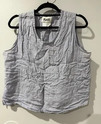 Flax Light Blue linen tank top size L Lagenlook Beach Boxy Lightweight F