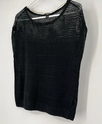 Mossimo Womens M Open Knit 100% Linen Black Blouse Gothic Grunge Punk Lagenlook Size M