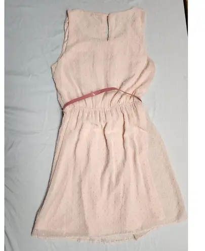 Elle Dress Womens Small Coral Pink Fit & Flare Sleeveless Dotted Belted (A24)