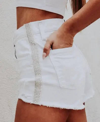 LF Carmar Denim Rhinestone White Jean Shorts 26