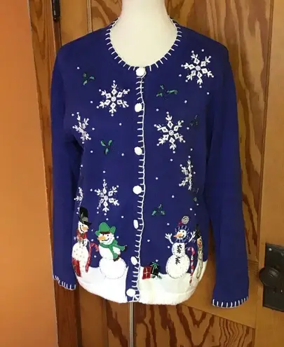 Retro Y2K embroidered beaded Christmas cardigan Size M