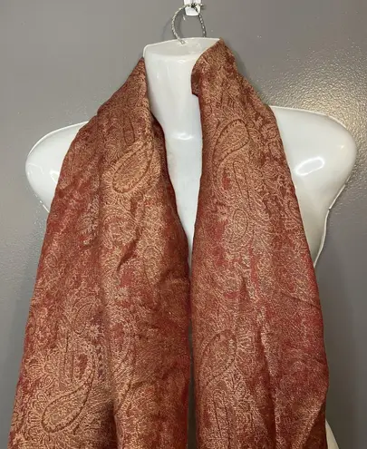 Scarf Womens One Size Red Gold Paisley 70% Pashmina 30% Silk Fringe