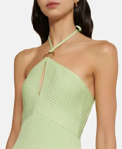 Jonathan Simkhai Tabitha Compact Rib Halter Tie Mini Dress in Pear Green Size M