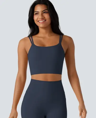 Halara Double Straps Backless Twisted Cropped Tank Top XS Carbon Blue NWT