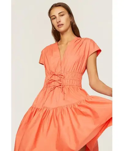 Derek Lam COLLECTIVE Orange Smocked Hourglass Tie Waist Mini Dress Size 44