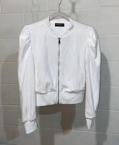 Generation Love  Women's Blair Velour Bomber Jacket XSMALL White Lined Pockets