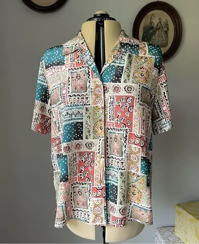 Westbound VINTAGE 1990s patchwork pattern button down blouse