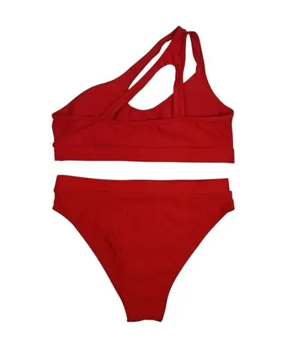 Boutique Womens One Shoulder Two Piece Red Bikini Swimsuit