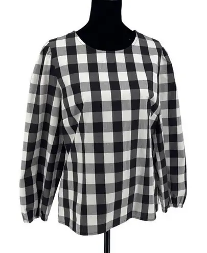 J. Crew Womens Puff Sleeve Oversized Gingham Top Black & White Size 6