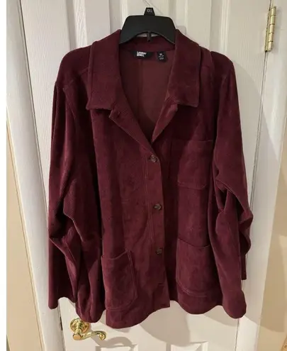 Lands End Soft Corduroy Button Up Shirt Jacket Shacket Size 3X Burgundy Chore