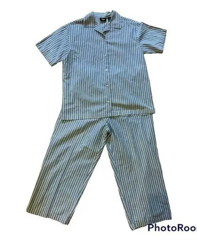 Lee MS.  Women's Top/Bottom Striped Chambray Set Button Down Top Wide Leg Pant.