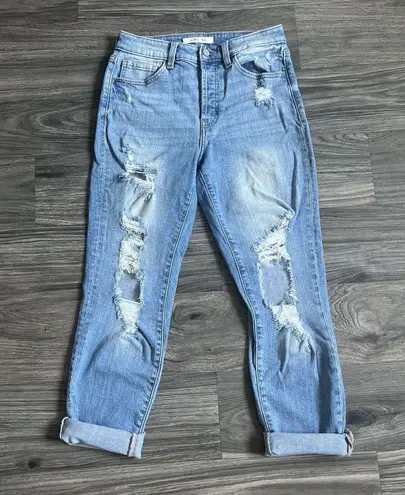 Willow + Root  Buckle High‎ Rise Distressed Mom Jeans Blue Denim Size 27