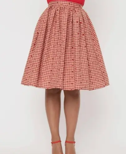 Unique Vintage NWT Red Plaid & Hearts Gellar Swing Skirt
