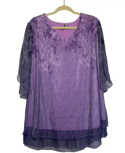 SeSe Code Top Women XXL Purple Floral Fairycore Boho Plus Size Blouse Modest