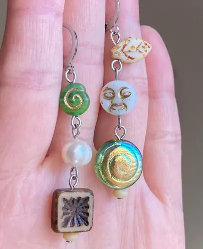 Handmade quality Czech glass beads mix unique boho fairy funky dangle earrings🌝⭐️🌀