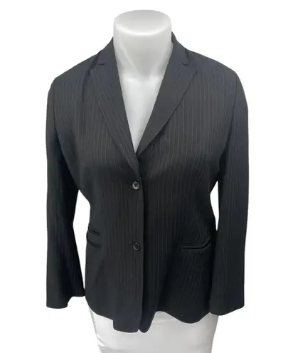 Ann Taylor LOFT Black Wool Pinstriped Collar Long Sleeve Blazer Coat Jacket 14