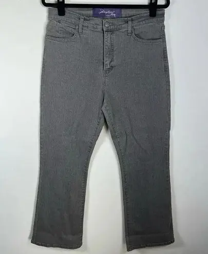 NYDJ Womens Flare Jeans Gray High Rise Stretch Embellished Made in USA 12 Petite