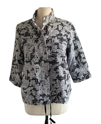 Christopher & Banks Snap Front Floral Jacket Womens Sz Medium Black Gingham