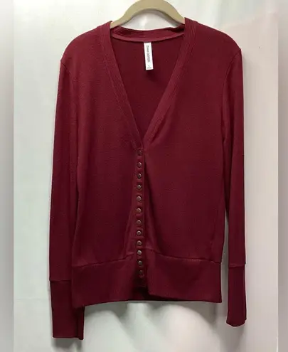 Zenana Outfitters thin snap up sweater. Deep Burgundy. Size Large