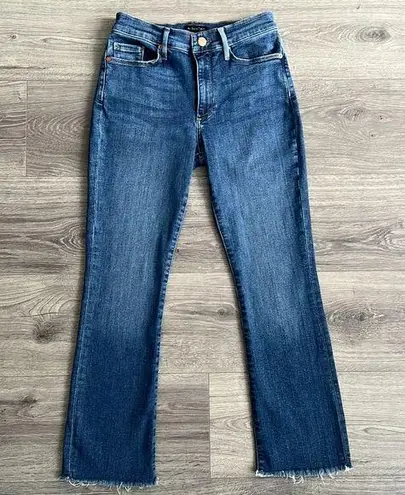 Banana Republic Mid-Rise Cropped Flare Jeans Mid-Blue Frayed Hem Size 26 Stretch