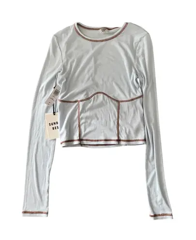 Aritzia Sunday Best Contour Stitch Long Sleeve Small NWT Y2K Minimalist Ribbed Blue