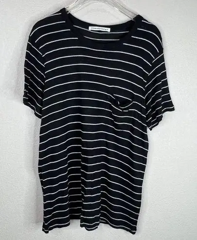 Alexander Wang T by  Womens Pocket Tee Shirt Sz Medium Black Stripe Viscose Linen