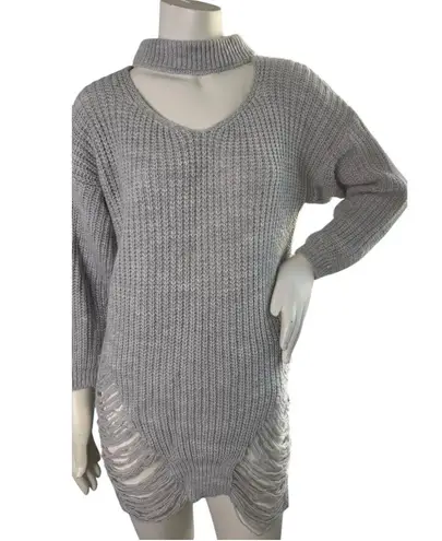 Women's Distressed Loose Relaxed Knit Chunky Oversized Frayed Sweater Tunic Purple Size M
