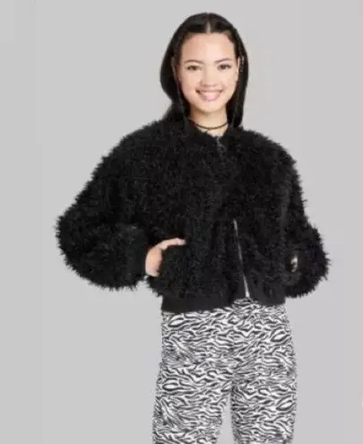 Wild Fable  black furry cropped jacket size XS