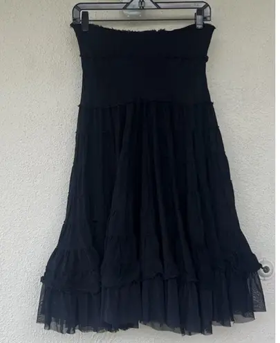 Tokyo Denim Bank Black Tiered Maxi Skirt Medium Goth Fairy Grunge Dark Romance