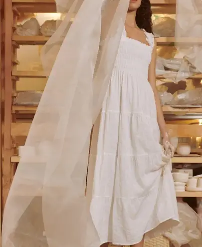 Hill House The Kimmy Nap White Maxi Dress 100% Cotton Swiss Dot Women's Small