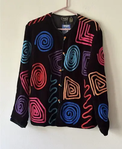 Allure 80s Vintage Sweater Triangle Swirly Novelty Print Cozy Unique M Button Up Black Size M