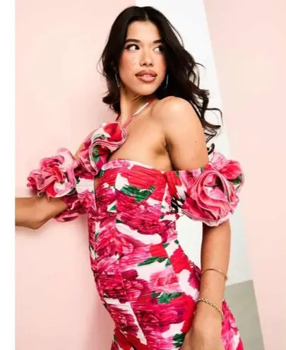NEW ASOS LUXE Womens Sz 6 Pink mini Floral dress corset Ruched Summer Party Sexy Red