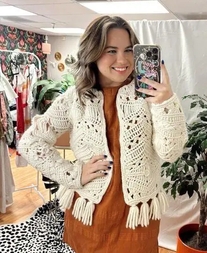 Revolve TABULA RASA Tuva Hand-macramé Tassel-trim Jacket In Cream Size Medium - Image 1