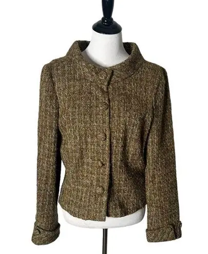 J. McLaughlin  Woven Blazer Women Size 10‎ Tweed Boucle Brown Button Front Jacket