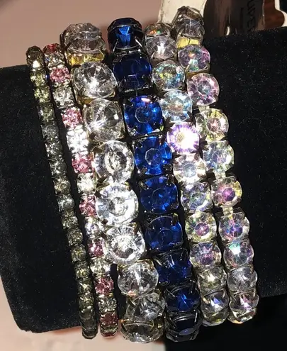 Elegant Multi Color Rhinestone Stretchy Boho Bracelet Set Blue