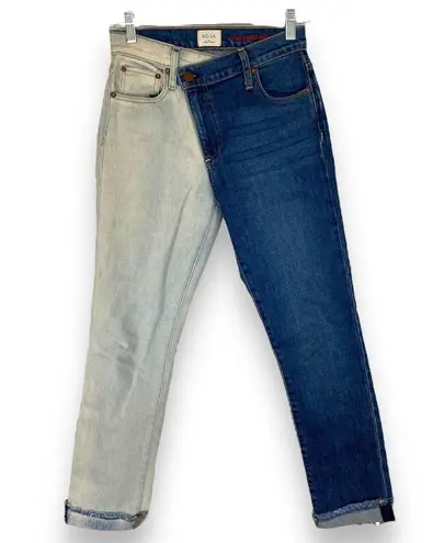 Alice + Olivia AO.LA  Amazing Asymmetric Two Toned High Waist Boyfriend Jeans 25